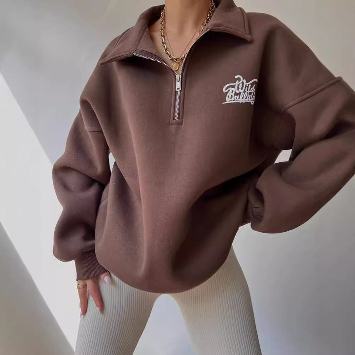 Damen Oversized Halbzip-Sweatshirt mit Stehkragen und gesticktem Logo Echoarchiv
