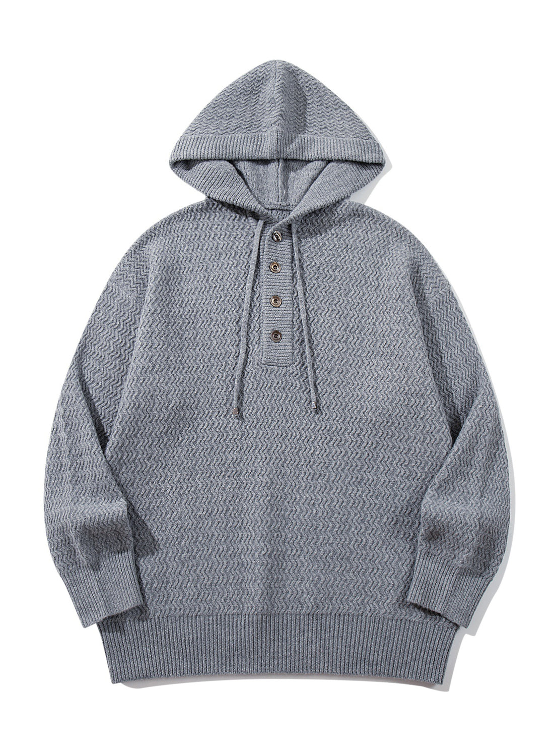 Unisex Strukturierter Kapuzen‑Strickpullover mit Henley‑Knopfleiste Echoarchiv