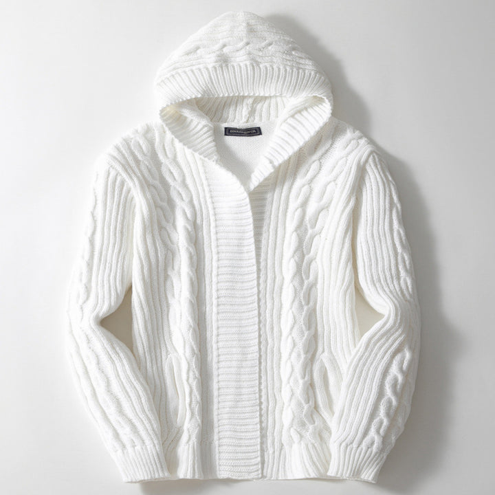 Herren Strickjacke mit großem Kragen und Zopfmuster Echoarchiv