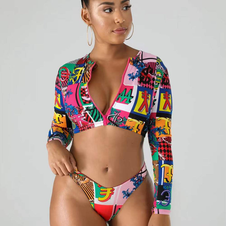 Damen Surf-Bikini-Set mit langärmeligem Oberteil und modischem Reißverschluss Echo Archiv
