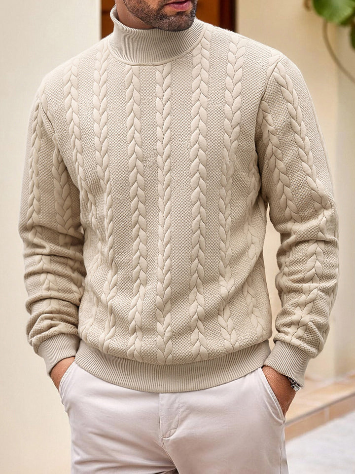Herren grobgestrickter Zopfstrickpullover mit halbem Stehkragen und elastischen Rippbündchen – Norvane
