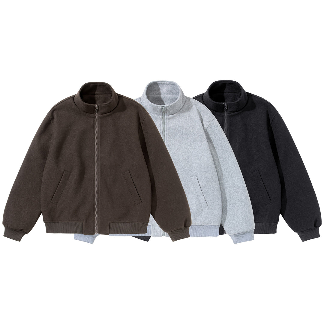 Unisex Kurz geschnittener kastiger Wollmix Blouson mit Stehkragen Echoarchiv