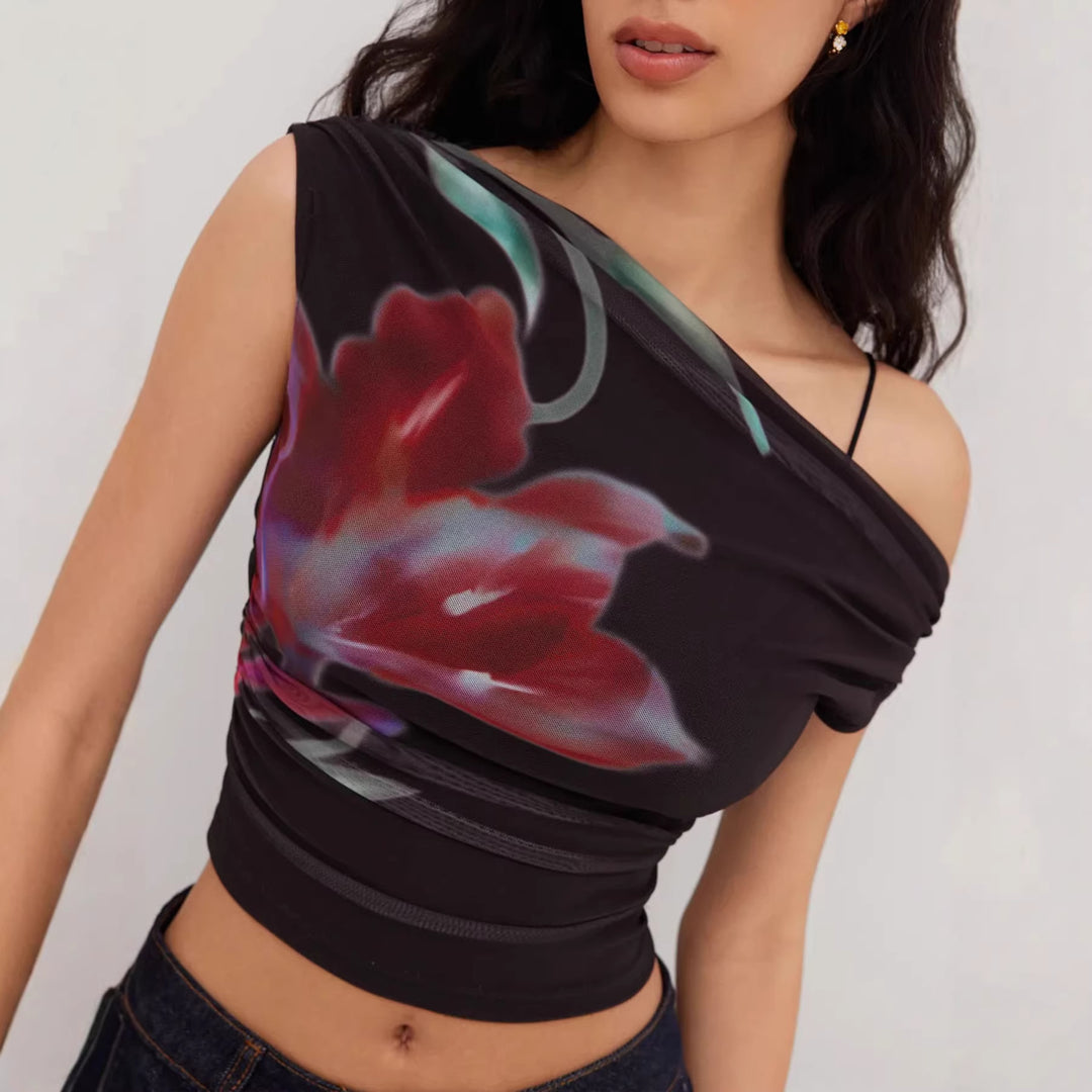 Damen Off-Shoulder Top mit floralem Design und Raffung Echo Archiv