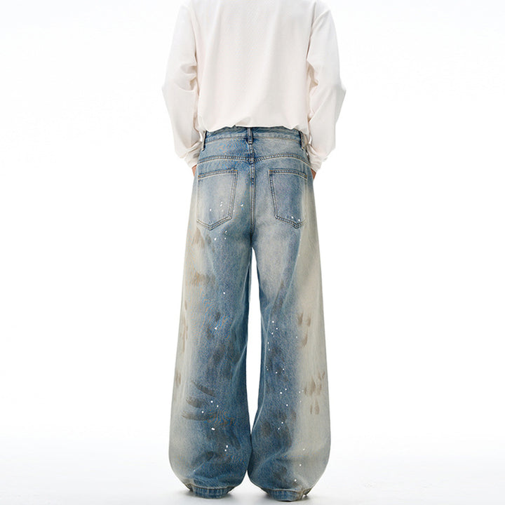 Herren Oversize-Baggy-Denim-Jeans mit künstlerischem Farb-Splatter und weitem Saum Echo Archiv