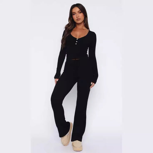 Damen Lässiges Lounge-Set mit feinem Material und knöpfbarem Oberteil Echo Archiv