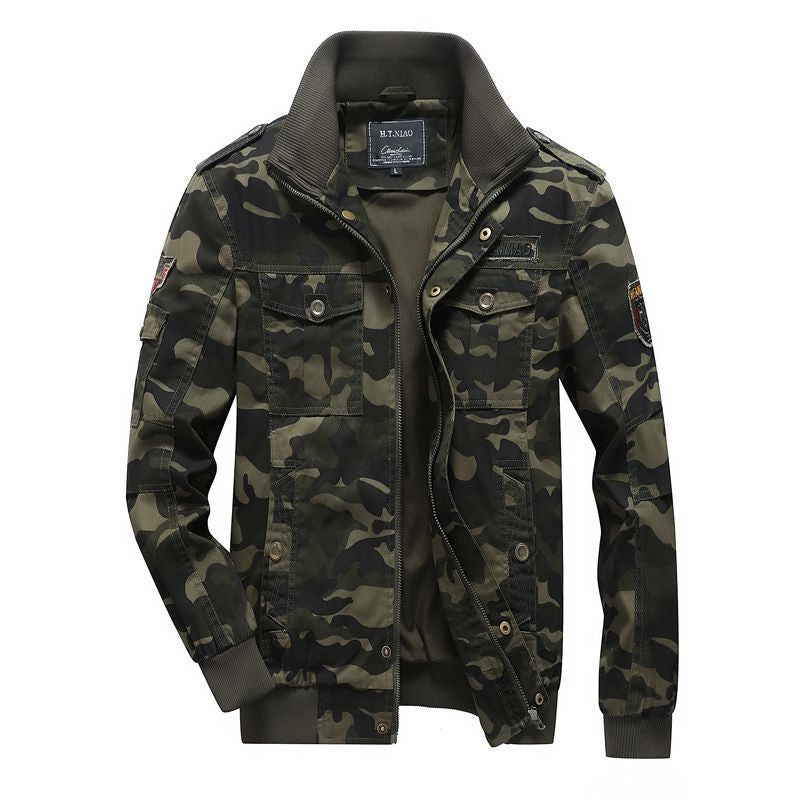 Herren Camo-Utility-Bomberjacke mit Stehkragen, Mehrfach-Taschen und Rippbündchen Echoarchiv