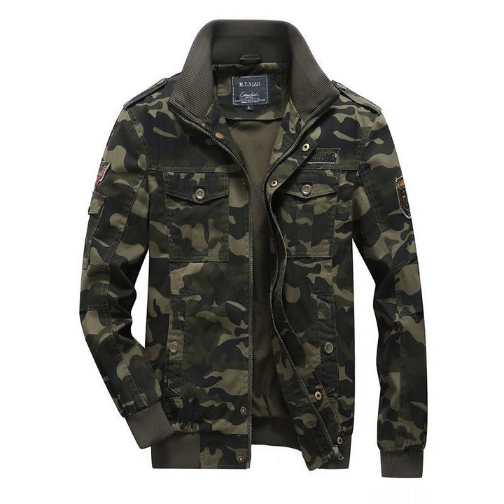 Herren Camo-Utility-Bomberjacke mit Stehkragen, Mehrfach-Taschen und Rippbündchen Echoarchiv