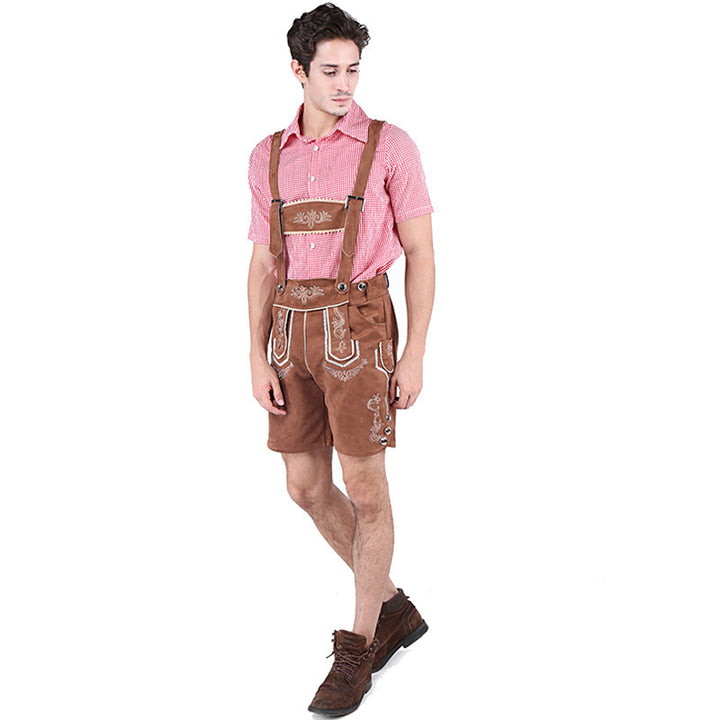 Herren nan alpine Trachtenlederhose im Retro-Stil mit Latz, Zierstickerei und Seitentaschen Echo Archiv