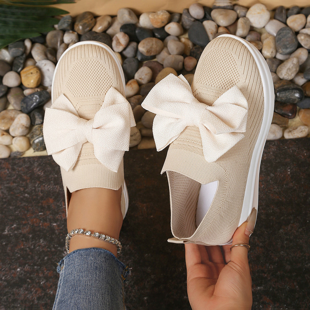 Damen Strick‑Slip‑On‑Sneaker mit großer dekorativer Schleife und atmungsaktiver Strickstruktur Echo Archiv