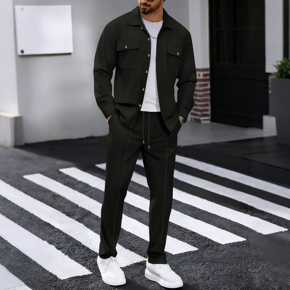 Herren Waffelstruktur Hemdjacke und Relaxhose Set – Taviero