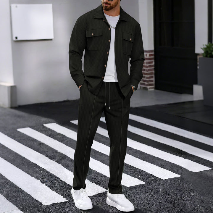 Herren Waffelstruktur Hemdjacke und Relaxhose Set Echoarchiv