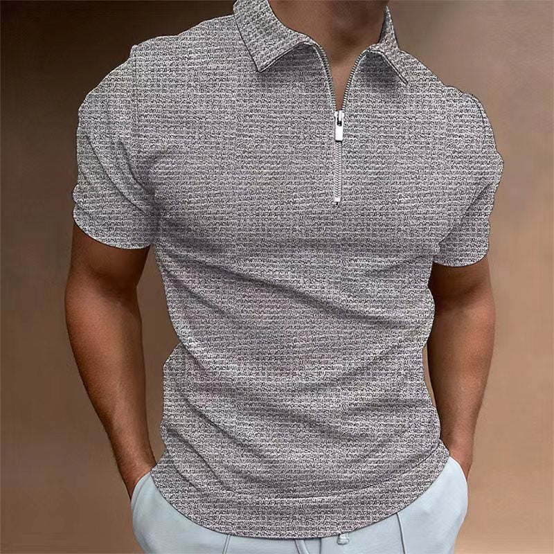 Herren Kurzarm Poloshirt mit modischem Reißverschluss und strukturiertem Muster Echoarchiv