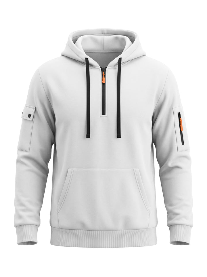 Herren Kapuzenpullover mit halbem Reißverschluss und Utility-Ärmeltasche – Cavarno