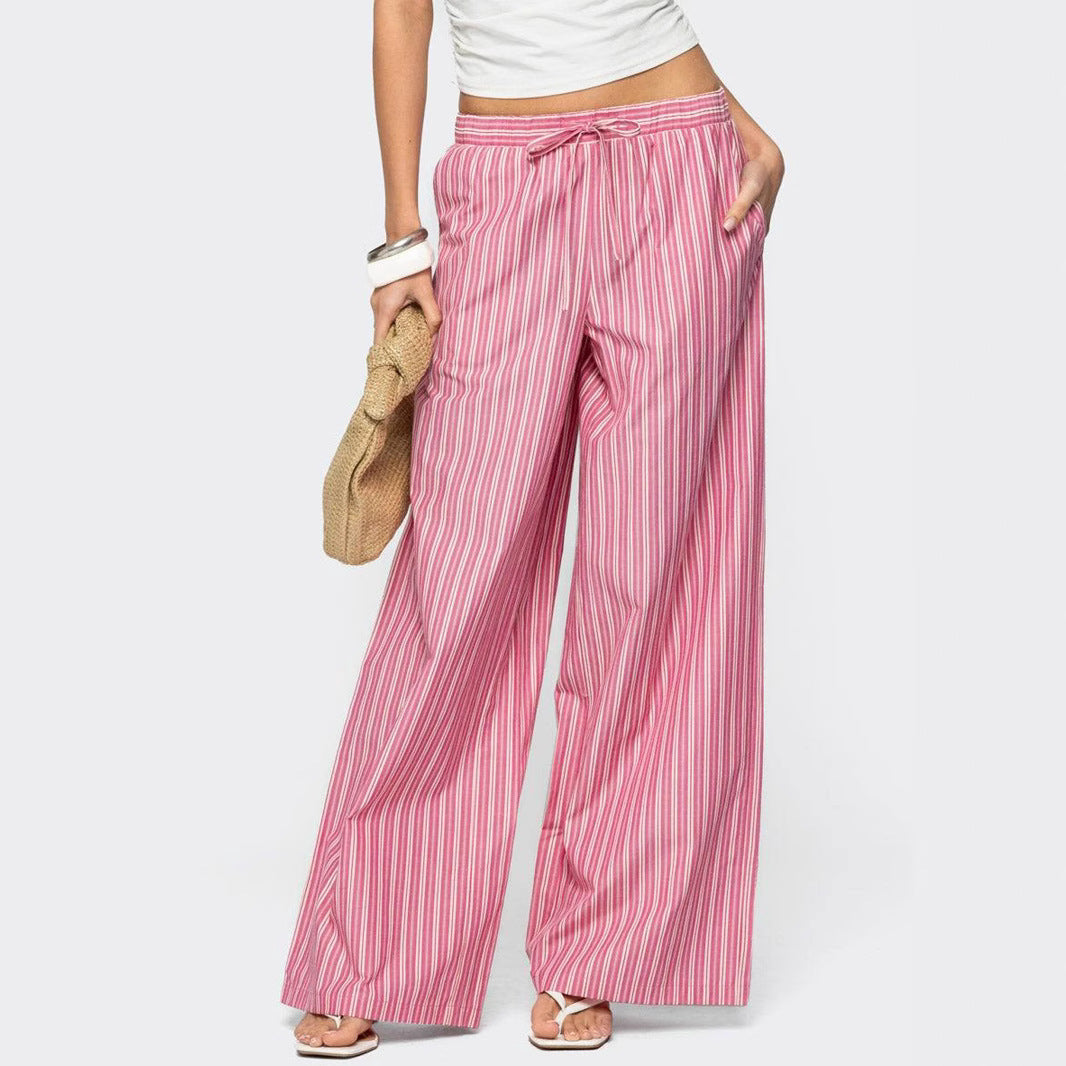 Damen Leichte Palazzohose mit weitem Bein, Tunnelzug und Eingrifftaschen – Avérine