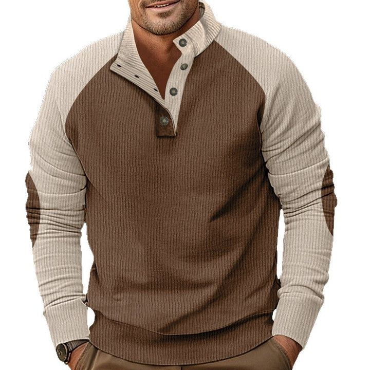 Herren Waffelstruktur-Henley-Pullover mit Stehkragen und Knopfleiste Echoarchiv