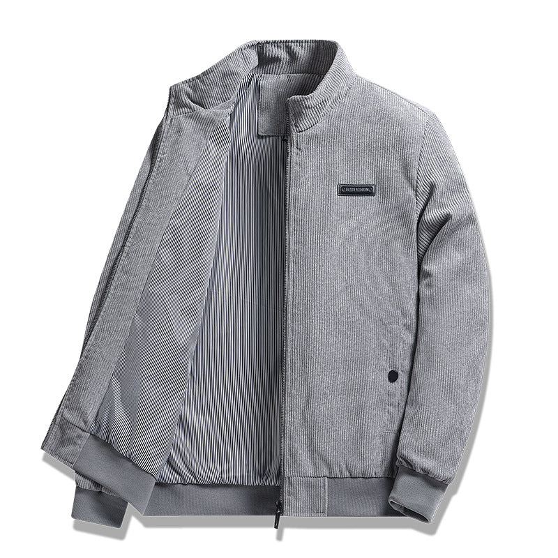 Herren nan feiner Cordblouson mit Stehkragen, gestreiftem Innenfutter und verdeckten Druckknopftaschen Echo Archiv
