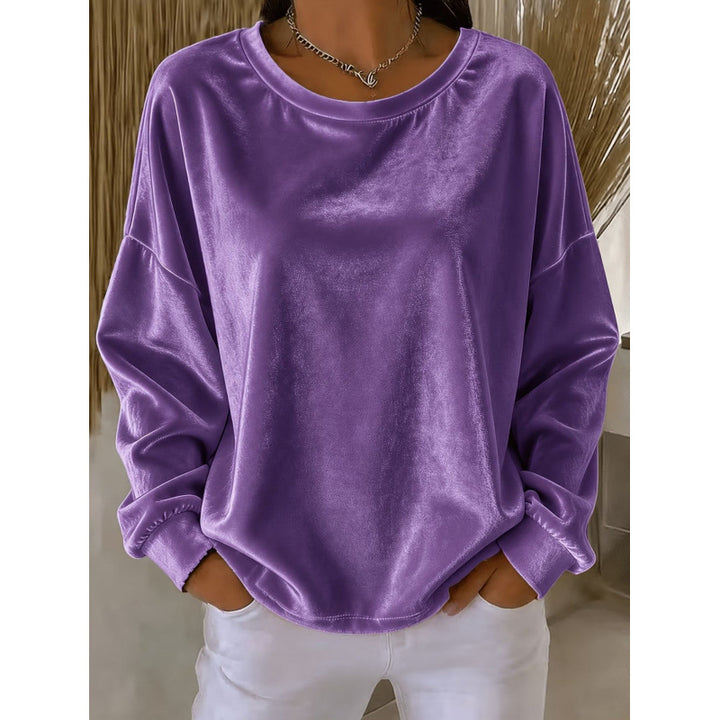 Damen Samt-Oversize-Sweatshirt mit Rundhalsausschnitt und eingesetzter Schulter Echoarchiv