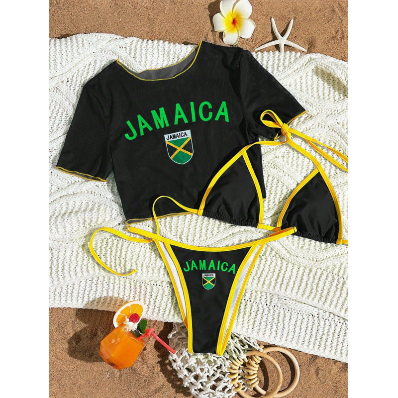 Damen Crop-Top Bikini-Set mit sportlichem Schnitt und Brasil-Print Echo Archiv