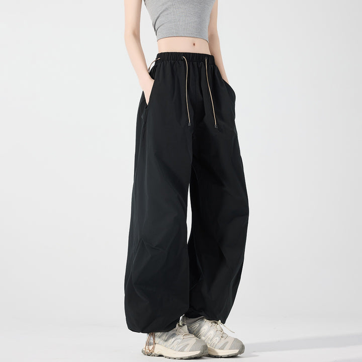 Damen Weite Nylon-Baggyhose mit elastischem Tunnelzugbund & Utility‑Taschen Echoarchiv