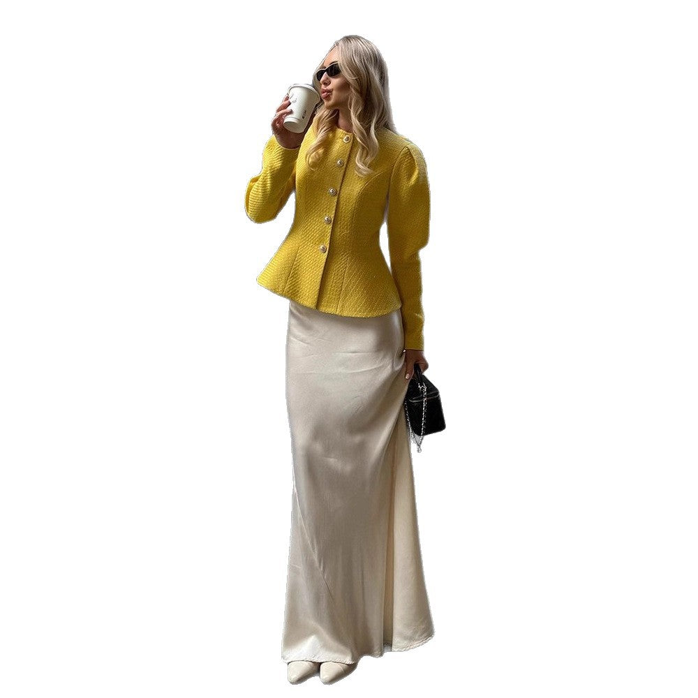 Damen Taillierter Bouclé-Peplum-Blazer mit Zierknöpfen Echoarchiv
