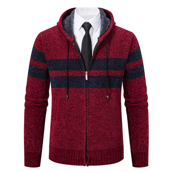 Herren nan gestrickte Kapuzenjacke mit Teddyfutter, verdecktem Reißverschluss und kontrastreifen Echo Archiv