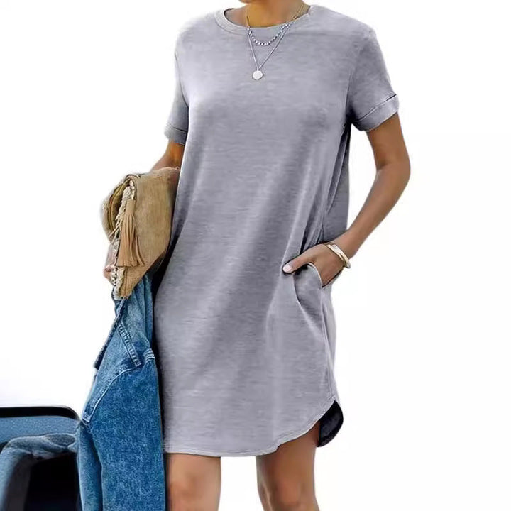 Damen lässiges Freizeitkleid mit Taschen und Rundhalsausschnitt Echoarchiv