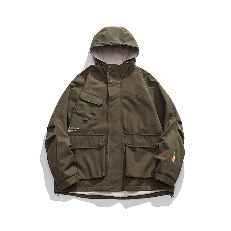 Unisex Oversize-Utility-Jacke mit Kapuze, multifunktionalen Pattentaschen und Kordelzug Echo Archiv