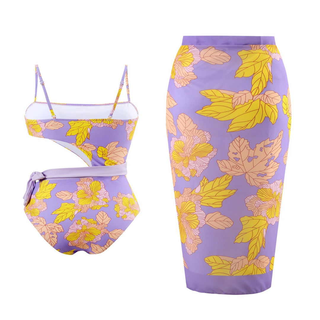 Damen Einteiler Badeanzug mit floralem Design und Wickelrock Echo Archiv