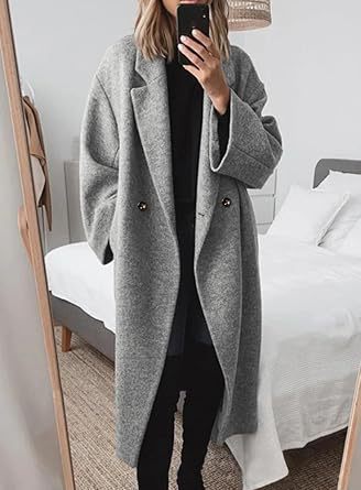 Damen Wollmantel mit strukturiertem Design und oversized Schnitt Echoarchiv