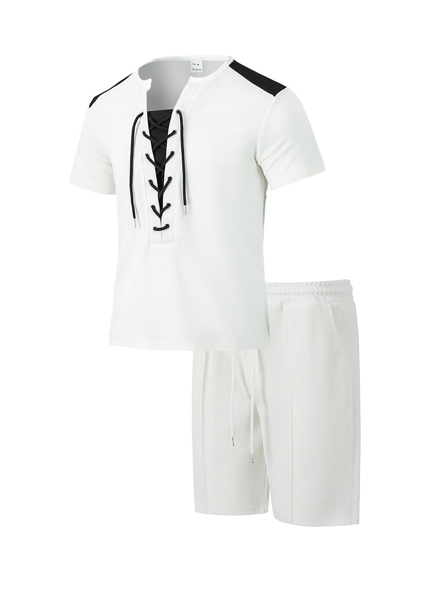 Herren Sportliches Kurzarm-Set mit gerade geschnittenem Hemd und elastischer Hose Echoarchiv
