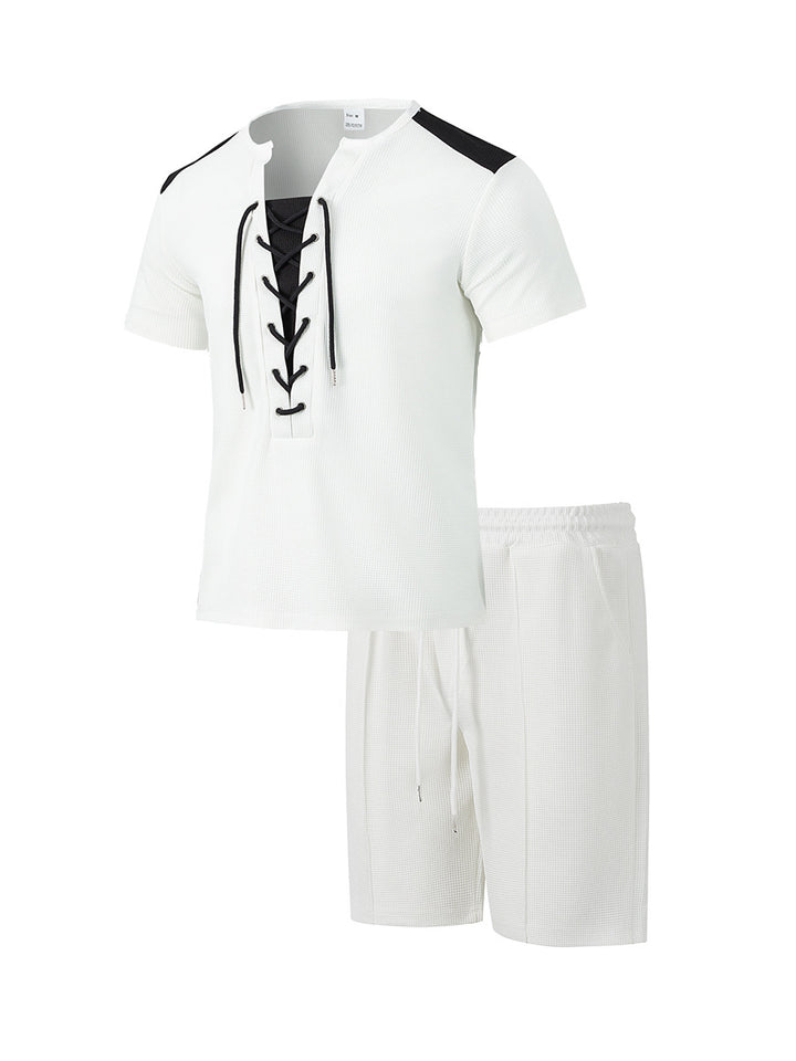 Herren Sportliches Kurzarm-Set mit gerade geschnittenem Hemd und elastischer Hose Echoarchiv