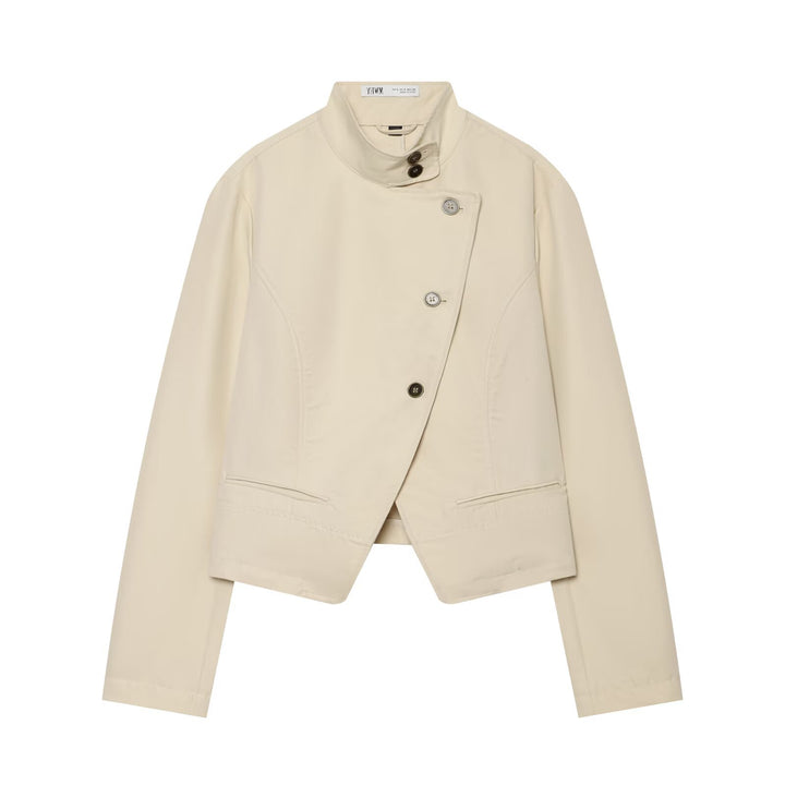 Damen Asymmetrische Kurzjacke mit Stehkragen und taillierten Nähten Echo Archiv