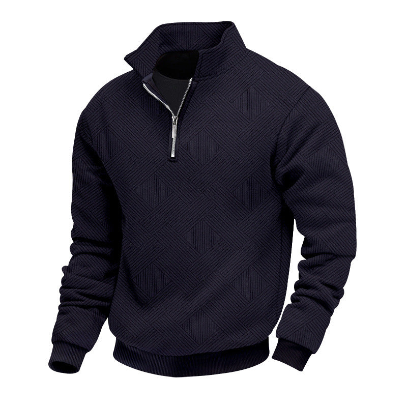 Herren Feinstrukturierter Halbzip-Pullover mit grafischer Waffelstrick-Optik und Stehkragen Echoarchiv