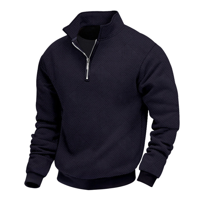 Herren Feinstrukturierter Halbzip-Pullover mit grafischer Waffelstrick-Optik und Stehkragen Echoarchiv