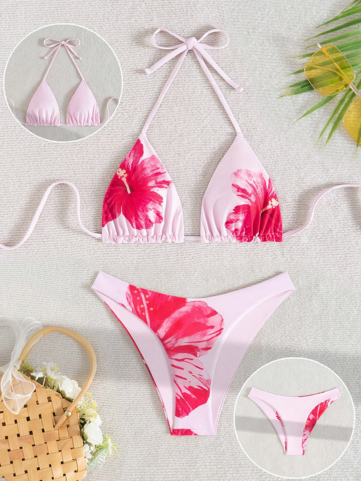 Damen Triangel-Bikini-Set mit verspieltem Blumenmuster und verstellbaren Trägern Echo Archiv 1779791861