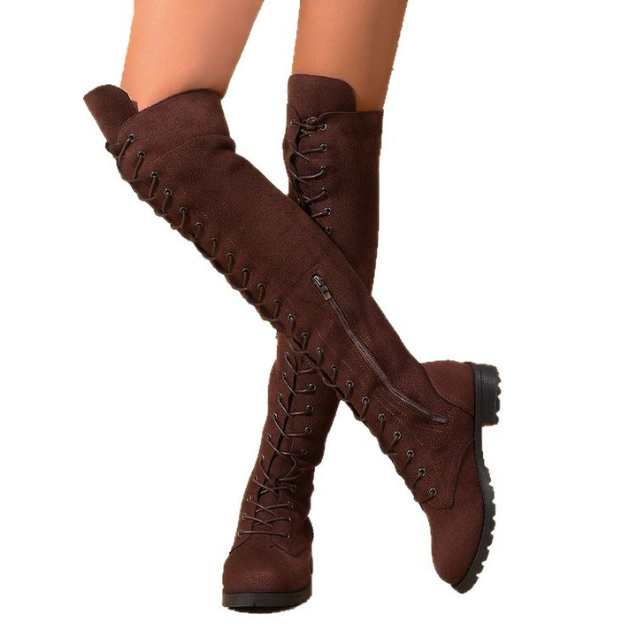 Damen  Overknee-Schnürstiefel mit seitlichem Reißverschluss, dekorativer Schnürung und profiliertem Gummisohle Echo Archiv