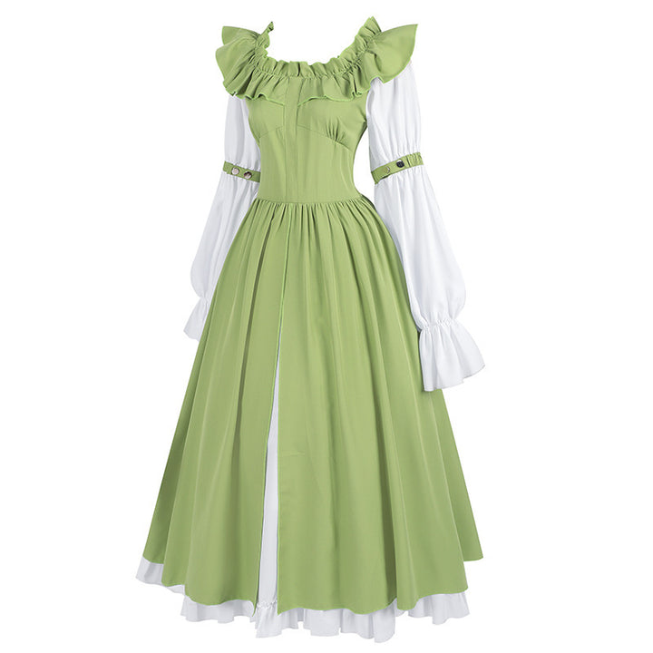 Damen nan romantisches viktorianisches Kleid mit Rüschenkragen, taillierter Korsagenoptik und ausgestelltem Tellerrock Echo Archiv