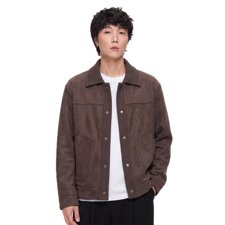 Herren Overshirt-Jacke im Wildlederlook mit Rippkragen und Druckknopfleiste Echoarchiv