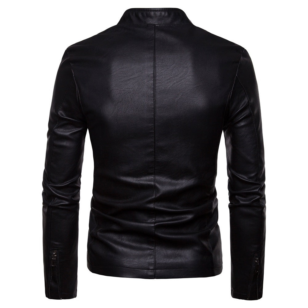 Herren Slim-Fit Kunstlederjacke im Bikerstil mit Stehkragen und Frontreißverschluss Echo Archiv