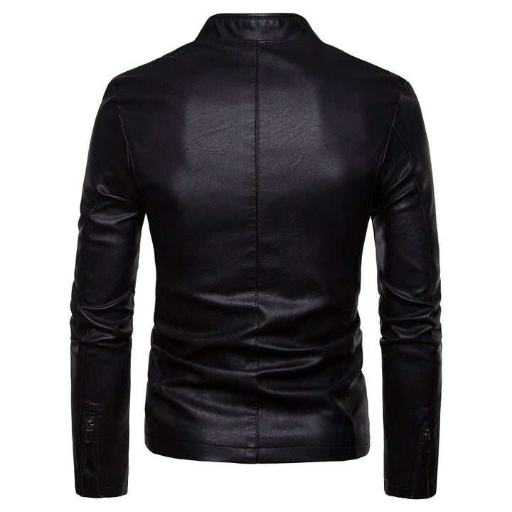 Herren Slim-Fit Kunstlederjacke im Bikerstil mit Stehkragen und Frontreißverschluss Echo Archiv