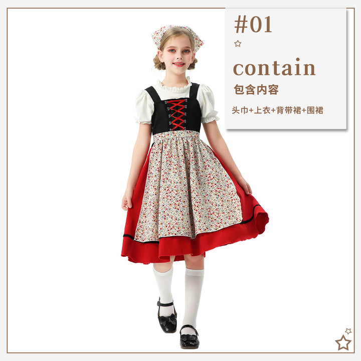 Damen nan traditionelles Kinderdirndl mit Schürze und Kopftuch Echo Archiv