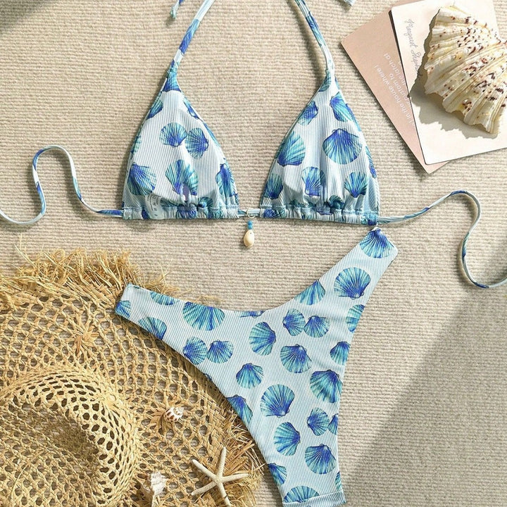 Damen Triangel-Bikini mit Muschel-Print und zarten Rüschendetails Echo Archiv