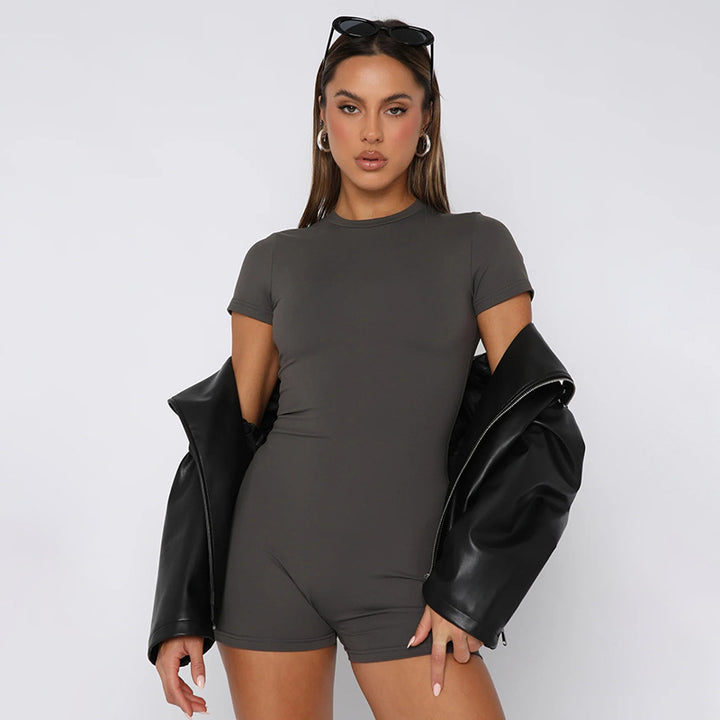 Damen figurbetontes Kurzoverall mit T-Shirt-Ärmeln Echo Archiv