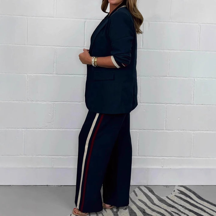 Damen nan tailliertes Longblazer-Hosen-Set mit Bügelfalte, weitem Bein und seitlicher Paspel Echo Archiv