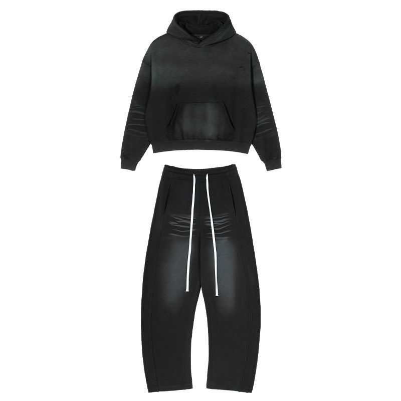 Herren Weites Distressed-Sweatset mit verkürztem Kapuzenpullover und baggy Jogginghose Echo Archiv