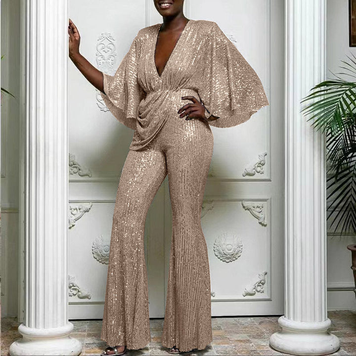Damen Glamouröser Jumpsuit mit funkelnden Pailletten und weitem Bein Echoarchiv