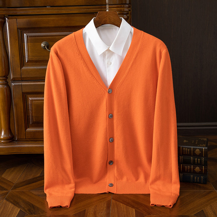 Herren lässige Strickjacke mit tiefem V-Ausschnitt und Knopfdetails Echoarchiv
