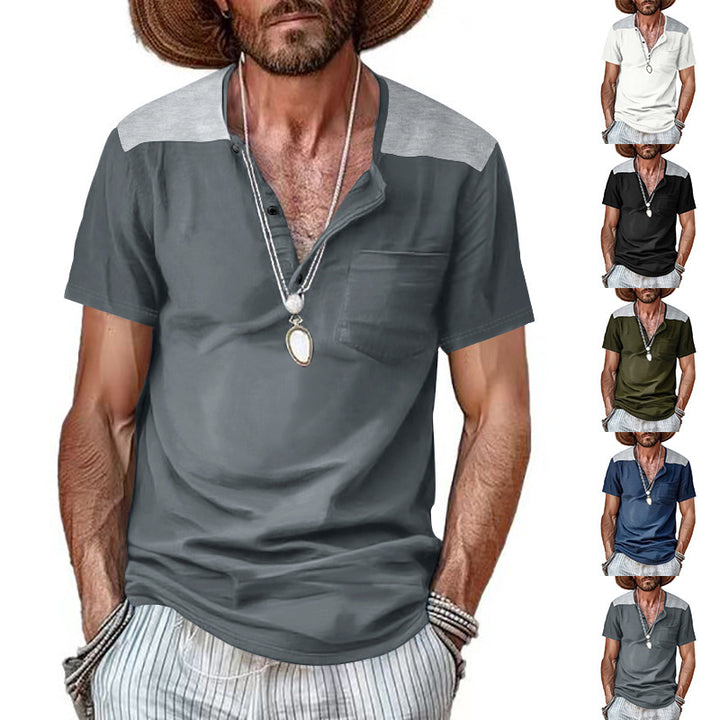 Herren bequemes Kurzarm-Henley-T-Shirt mit modernem Design und praktischer Brusttasche Echoarchiv