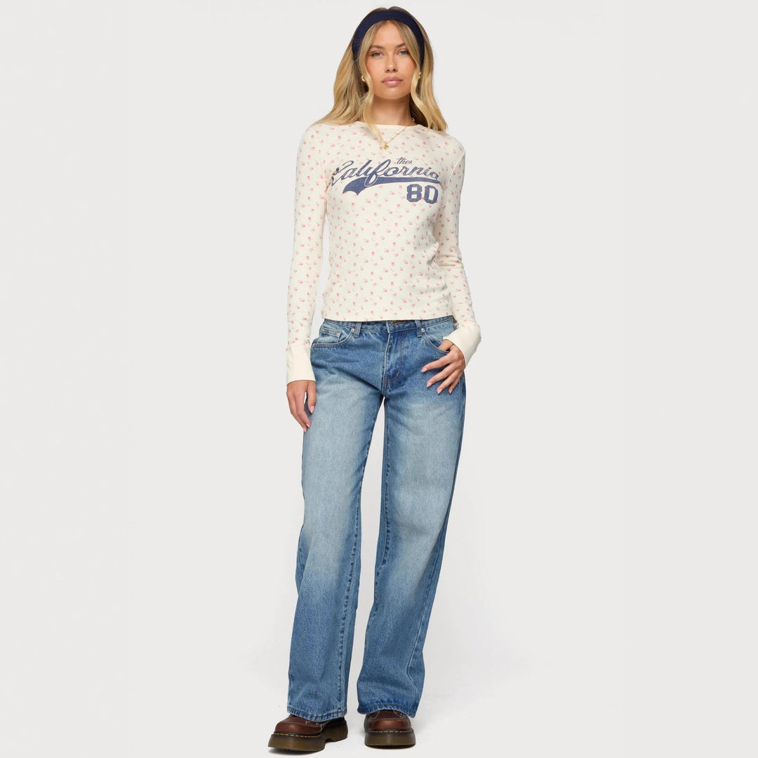 Damen Langarmshirt mit floralem Muster und sportlichem Print Echo Archiv