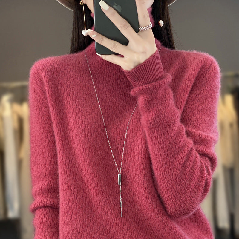 Damen Weicher Feinstrick‑Mockneckpullover mit flauschiger Mohair‑Optik, zarter Wabenstruktur und legerer Oversize‑Passform Echoarchiv